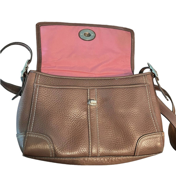 Coach Hamilton F13957 Crossbody Brown Leather Flap Purse - Picture 5 of 13